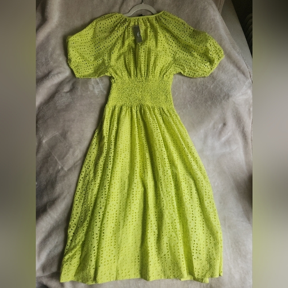 Jcrew provence smocked-waist midi dress eyelet Lemon Sorbet Size petite PS BNWT - Picture 14 of 15